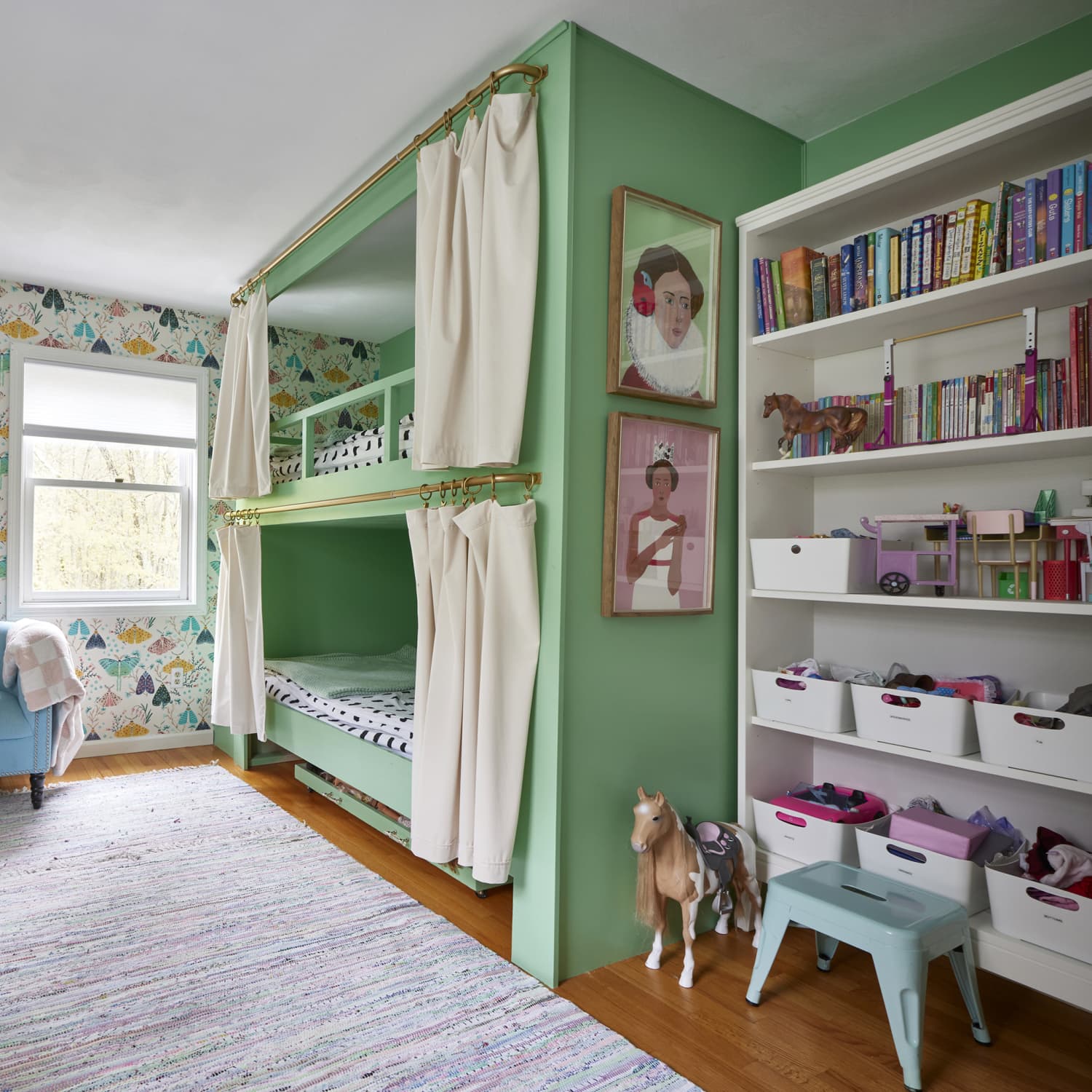 Bright Green DIY Bunk Beds for a Shared Kids Bedroom Photos Cubby